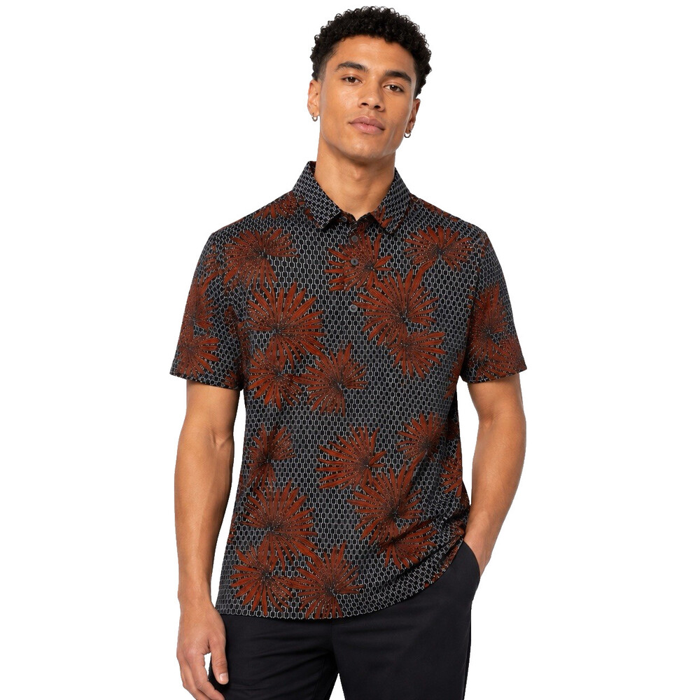 Express Men’s Floral Polo Shirt Black Red Geometric Size Small